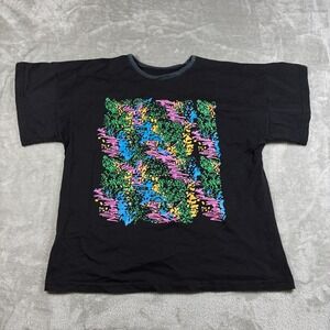 Vintage‎ Forelli Shirt Mens XL Black Neon Abstract Graphic Pattern 80s 90s Retro